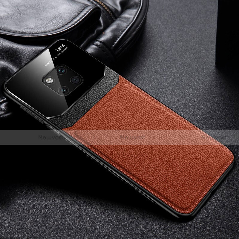 Soft Silicone Gel Leather Snap On Case Cover H01 for Huawei Mate 20 Pro Brown