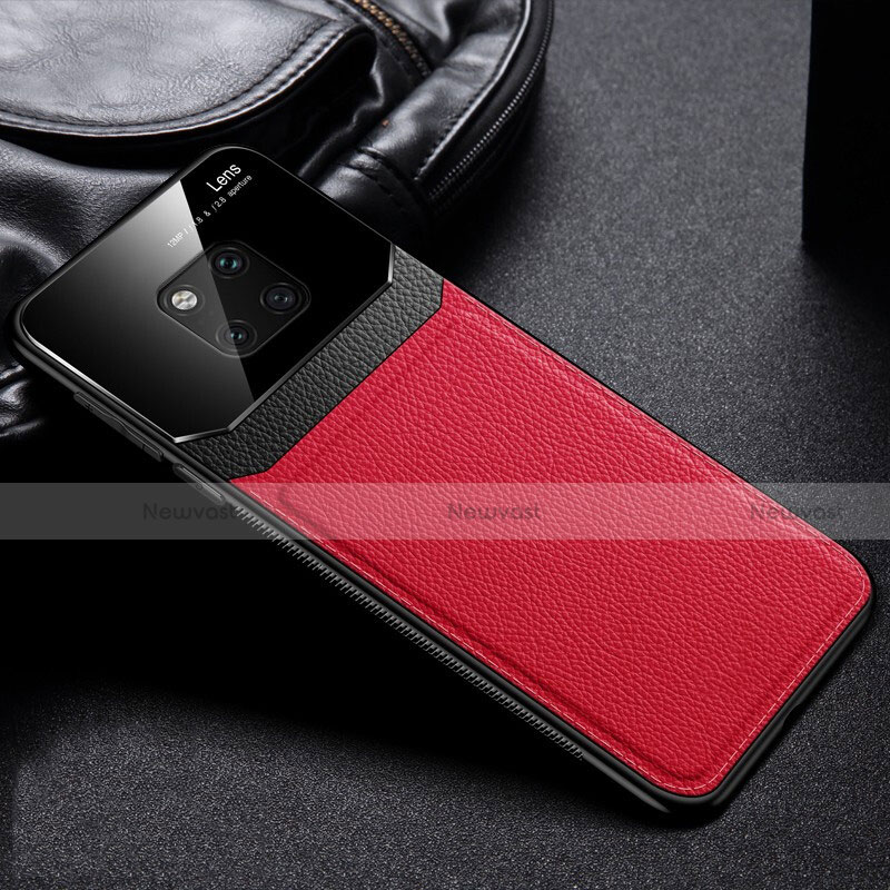 Soft Silicone Gel Leather Snap On Case Cover H01 for Huawei Mate 20 Pro Red