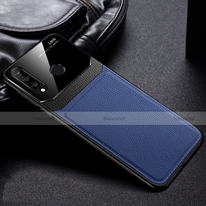 Soft Silicone Gel Leather Snap On Case Cover H01 for Huawei Nova 4e Blue