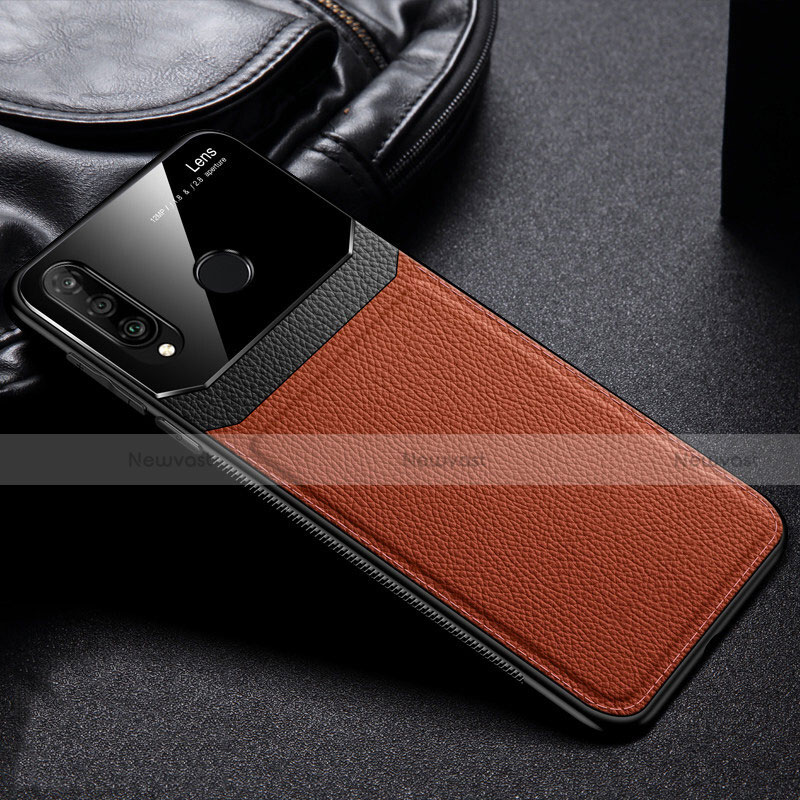 Soft Silicone Gel Leather Snap On Case Cover H01 for Huawei Nova 4e Brown