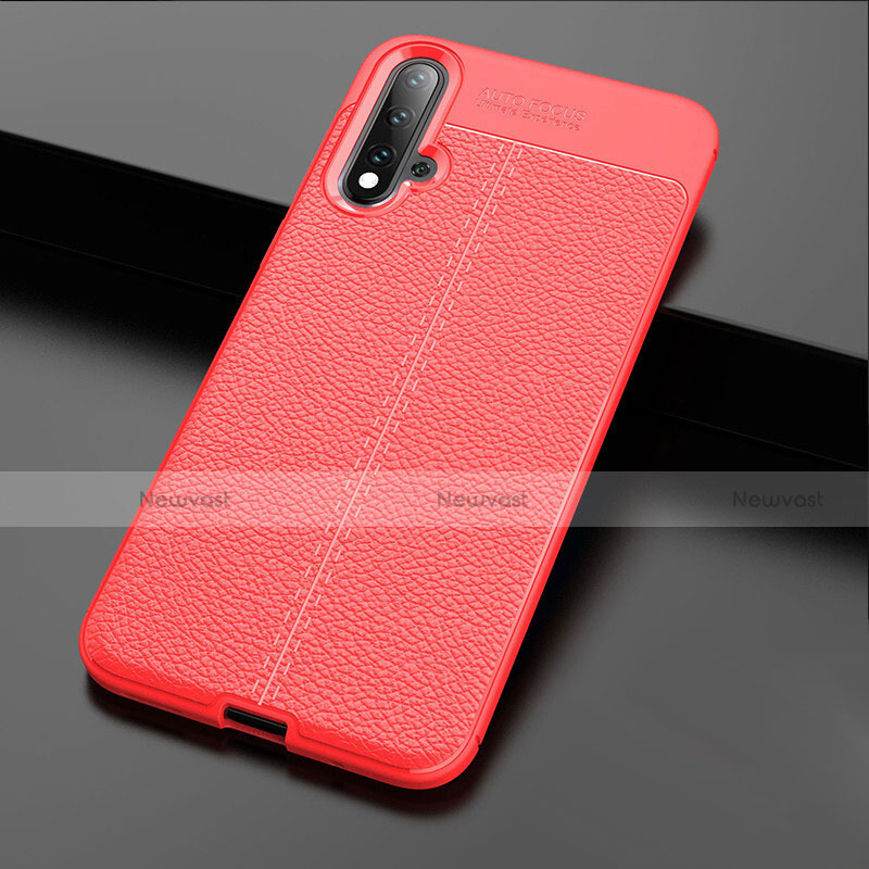 Soft Silicone Gel Leather Snap On Case Cover H01 for Huawei Nova 5 Red