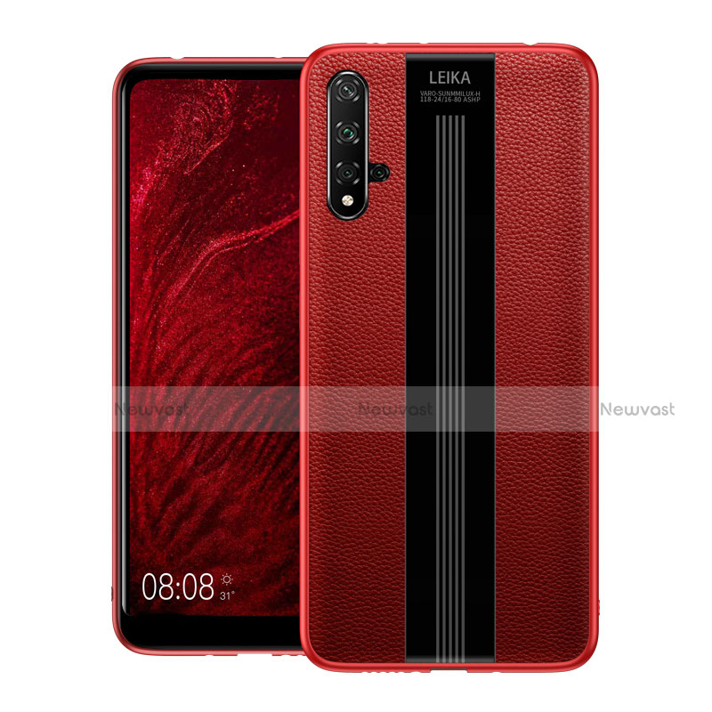 Soft Silicone Gel Leather Snap On Case Cover H01 for Huawei Nova 5T Red