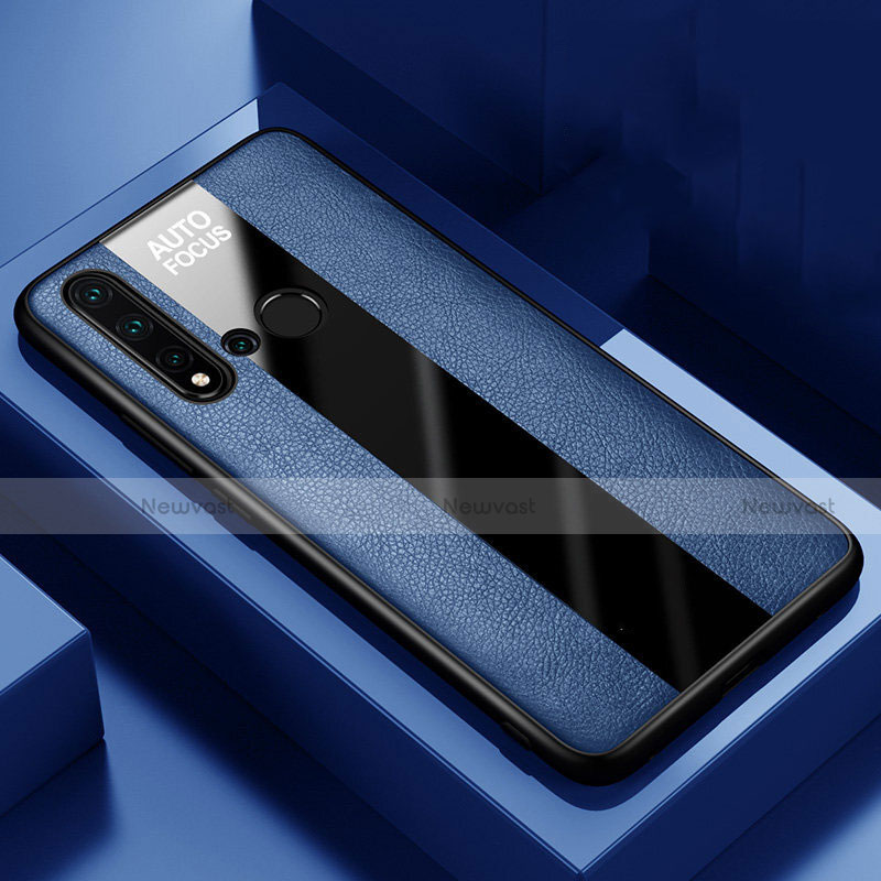 Soft Silicone Gel Leather Snap On Case Cover H01 for Huawei P20 Lite (2019) Blue