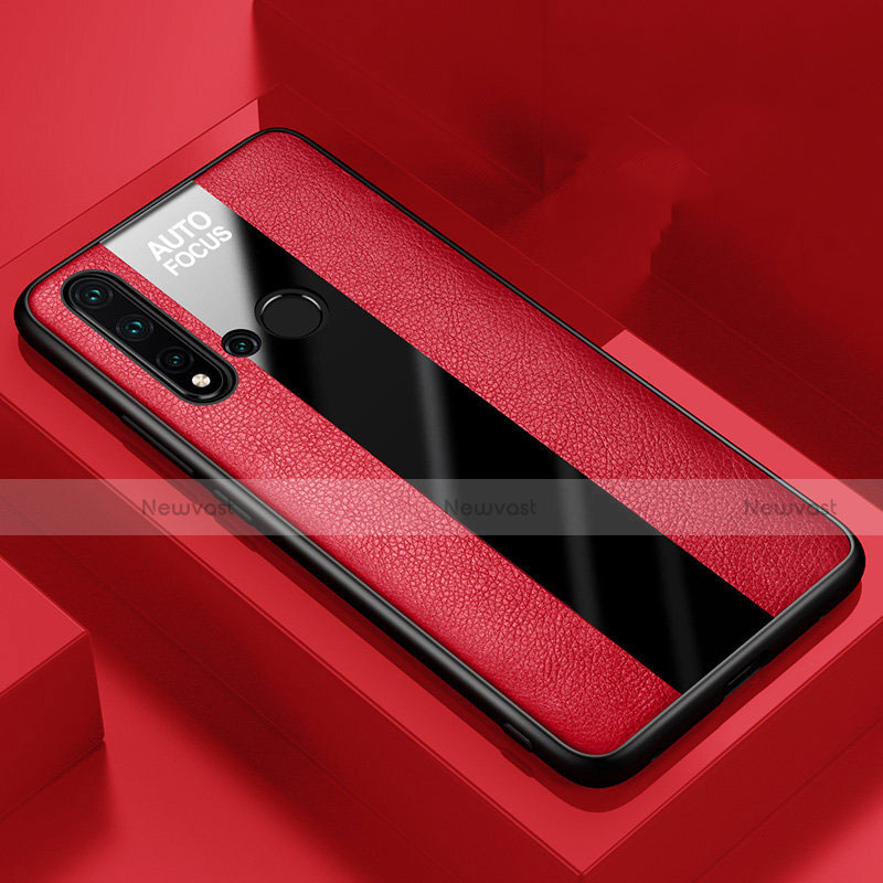 Soft Silicone Gel Leather Snap On Case Cover H01 for Huawei P20 Lite (2019) Red