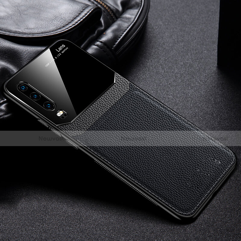 Soft Silicone Gel Leather Snap On Case Cover H01 for Huawei P30 Black