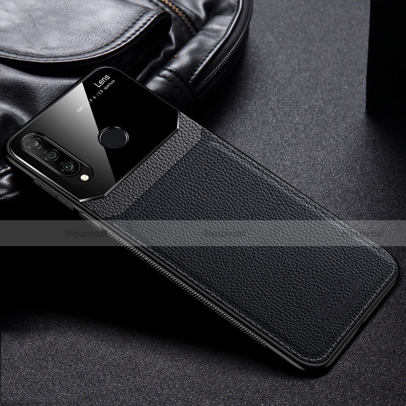 Soft Silicone Gel Leather Snap On Case Cover H01 for Huawei P30 Lite Black