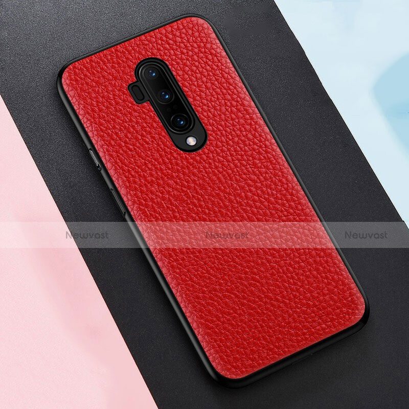 Soft Silicone Gel Leather Snap On Case Cover H01 for OnePlus 7T Pro Red
