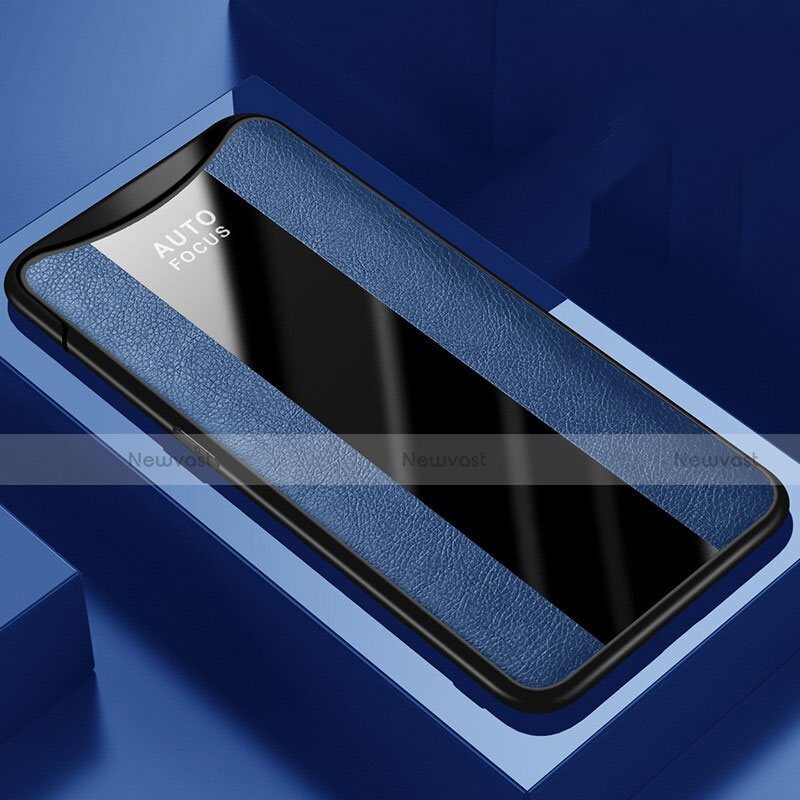 Soft Silicone Gel Leather Snap On Case Cover H01 for Oppo Find X Blue