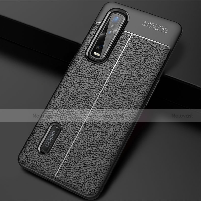 Soft Silicone Gel Leather Snap On Case Cover H01 for Oppo Find X2 Pro Black