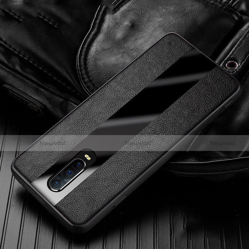 Soft Silicone Gel Leather Snap On Case Cover H01 for Oppo RX17 Pro Black