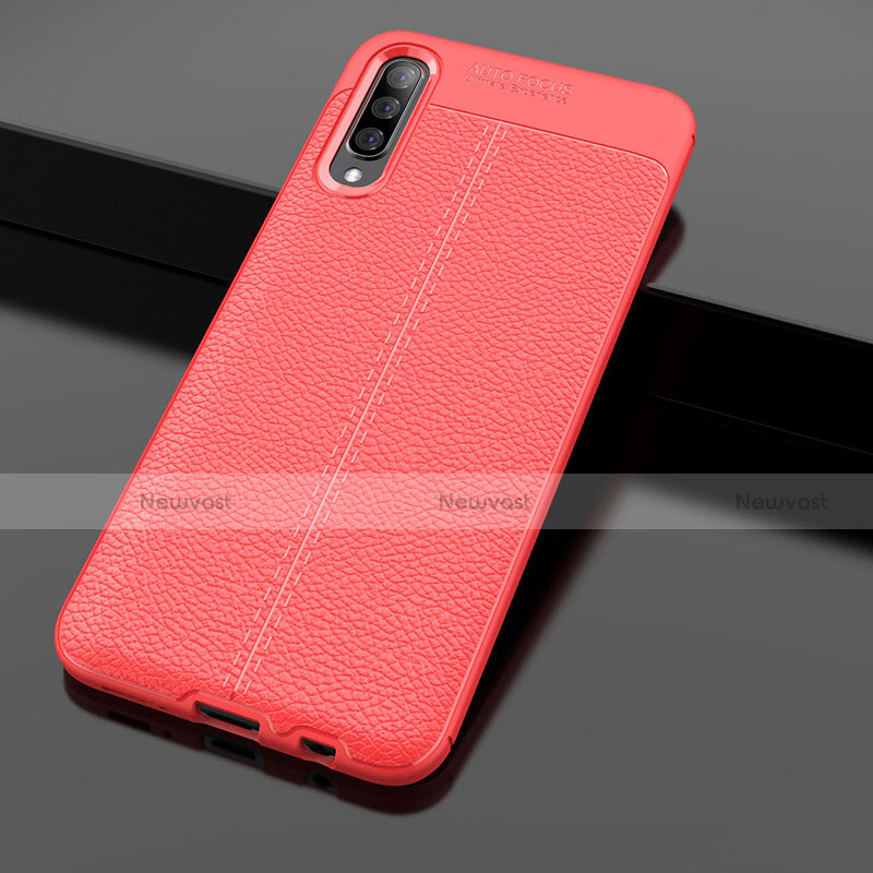 Soft Silicone Gel Leather Snap On Case Cover H01 for Samsung Galaxy A70 Red