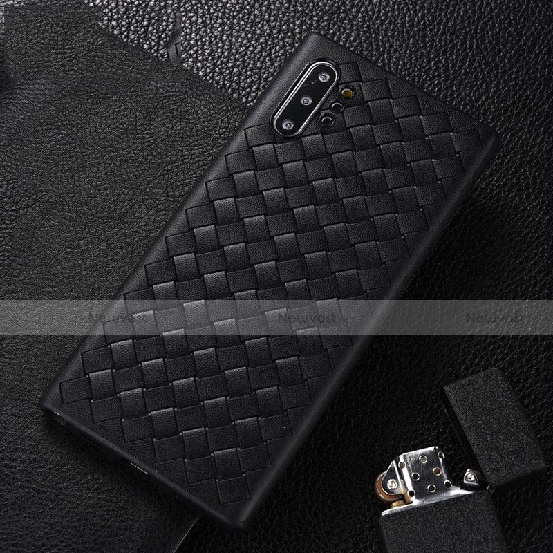 Soft Silicone Gel Leather Snap On Case Cover H01 for Samsung Galaxy Note 10 Plus 5G Black