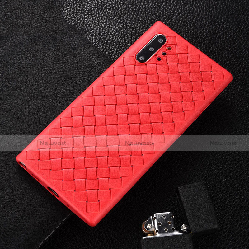 Soft Silicone Gel Leather Snap On Case Cover H01 for Samsung Galaxy Note 10 Plus 5G Red