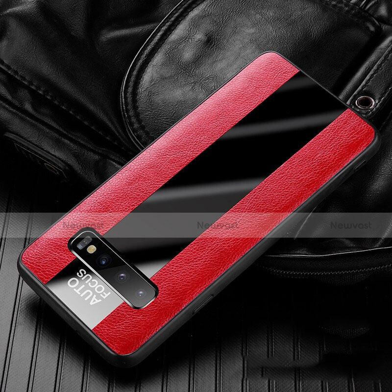 Soft Silicone Gel Leather Snap On Case Cover H01 for Samsung Galaxy S10 Red