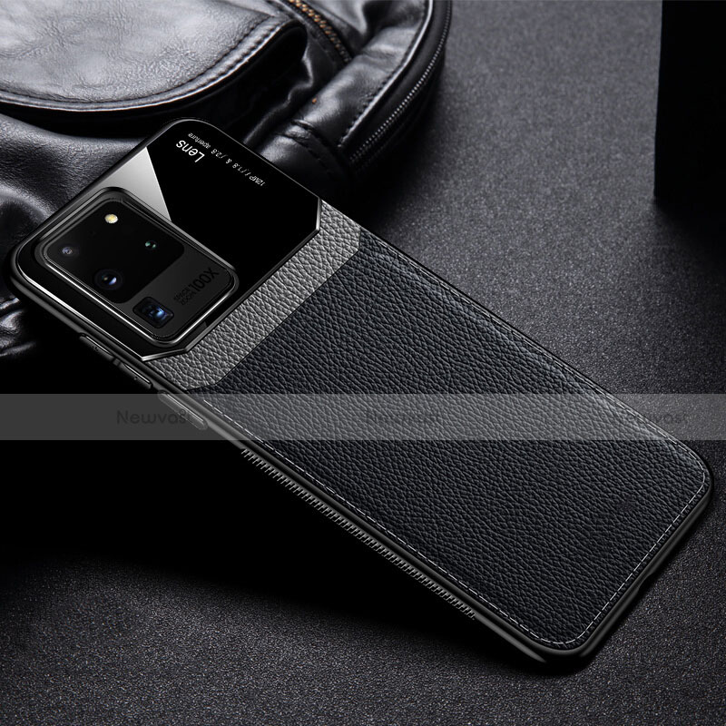 Soft Silicone Gel Leather Snap On Case Cover H01 for Samsung Galaxy S20 Ultra 5G Black