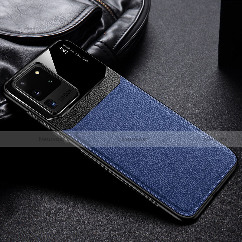 Soft Silicone Gel Leather Snap On Case Cover H01 for Samsung Galaxy S20 Ultra Blue