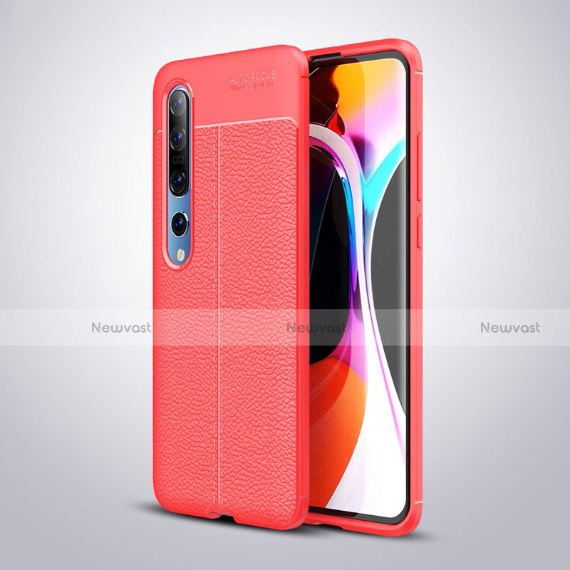 Soft Silicone Gel Leather Snap On Case Cover H01 for Xiaomi Mi 10 Pro Red