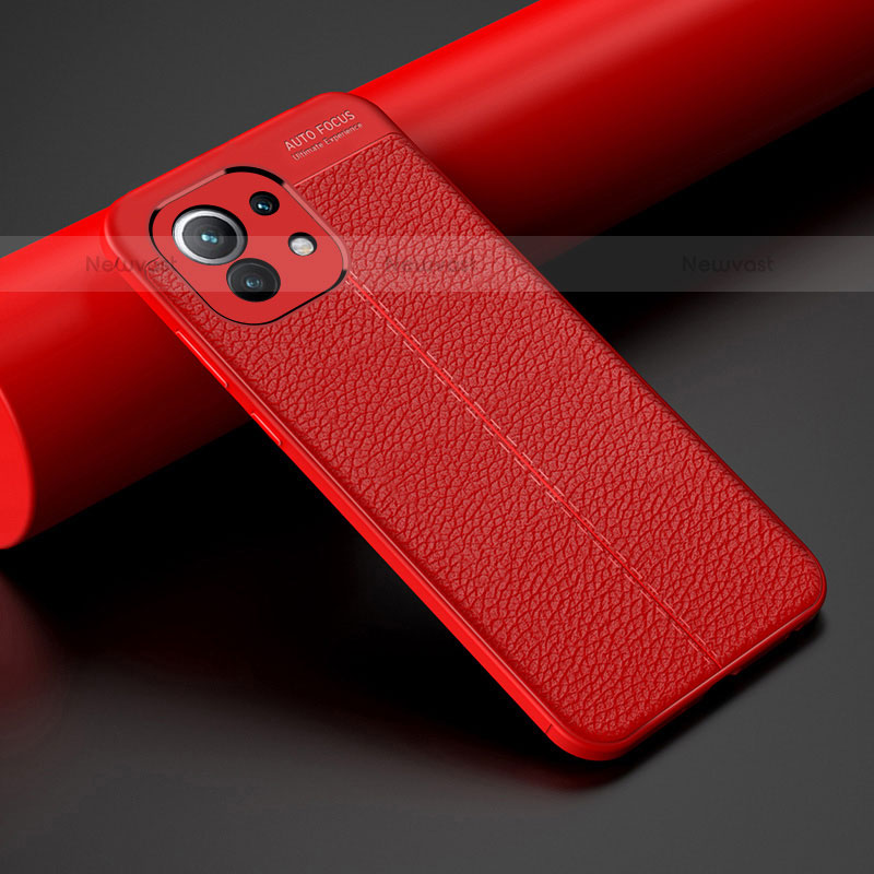 Soft Silicone Gel Leather Snap On Case Cover H01 for Xiaomi Mi 11 Lite 4G Red