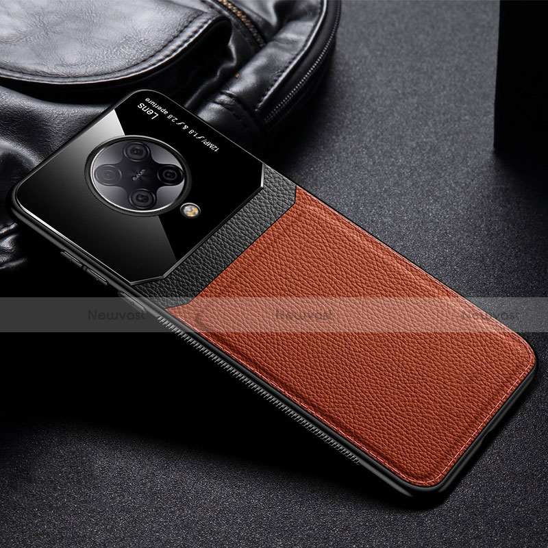 Soft Silicone Gel Leather Snap On Case Cover H01 for Xiaomi Poco F2 Pro Brown