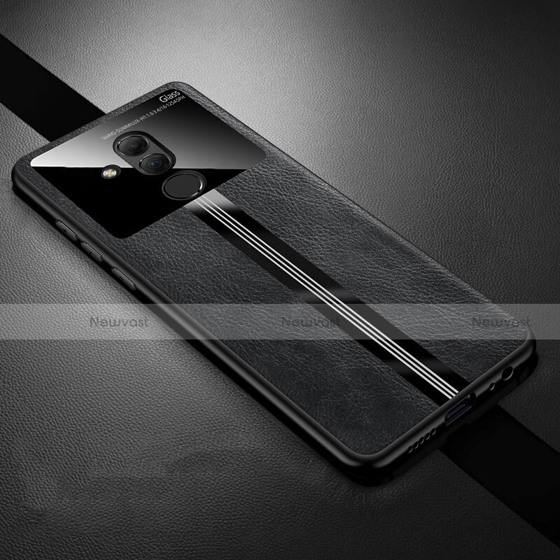 Soft Silicone Gel Leather Snap On Case Cover H02 for Huawei Mate 20 Lite Black