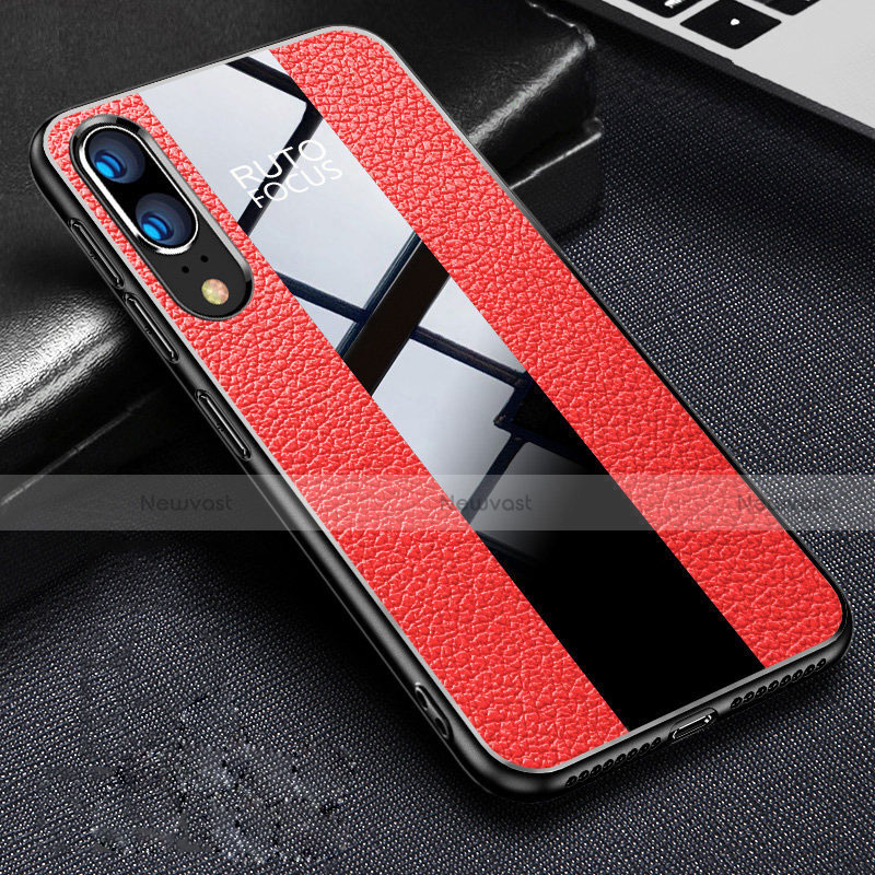 Soft Silicone Gel Leather Snap On Case Cover H02 for Huawei P20 Red