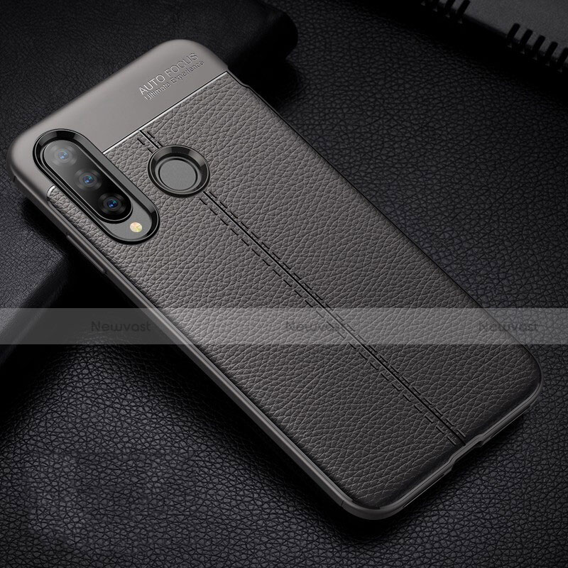 Soft Silicone Gel Leather Snap On Case Cover H02 for Huawei P30 Lite Black