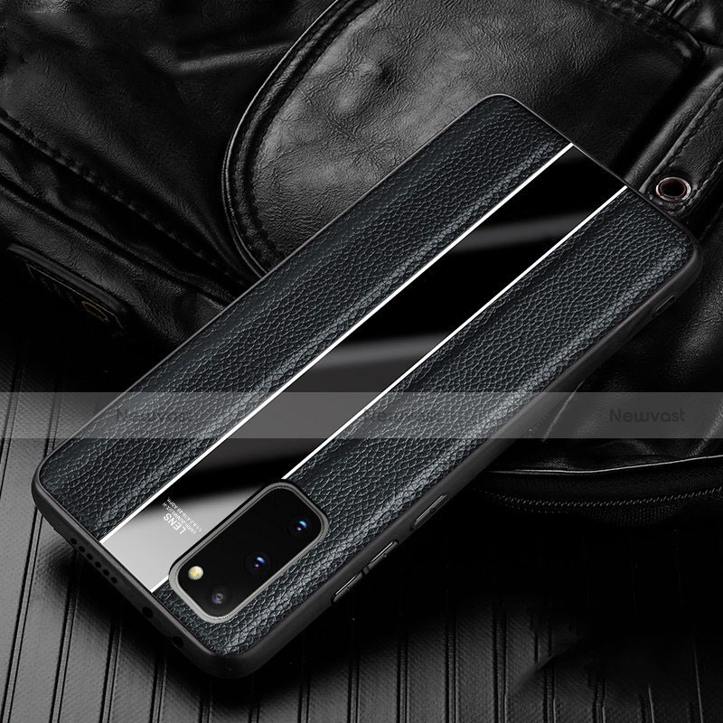 Soft Silicone Gel Leather Snap On Case Cover H02 for Samsung Galaxy S20 5G Black