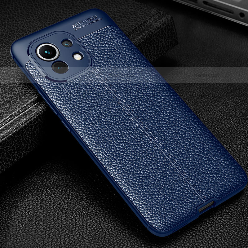 Soft Silicone Gel Leather Snap On Case Cover H02 for Xiaomi Mi 11 5G Blue