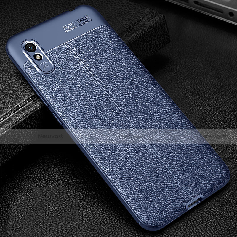 Soft Silicone Gel Leather Snap On Case Cover H02 for Xiaomi Redmi 9i Blue