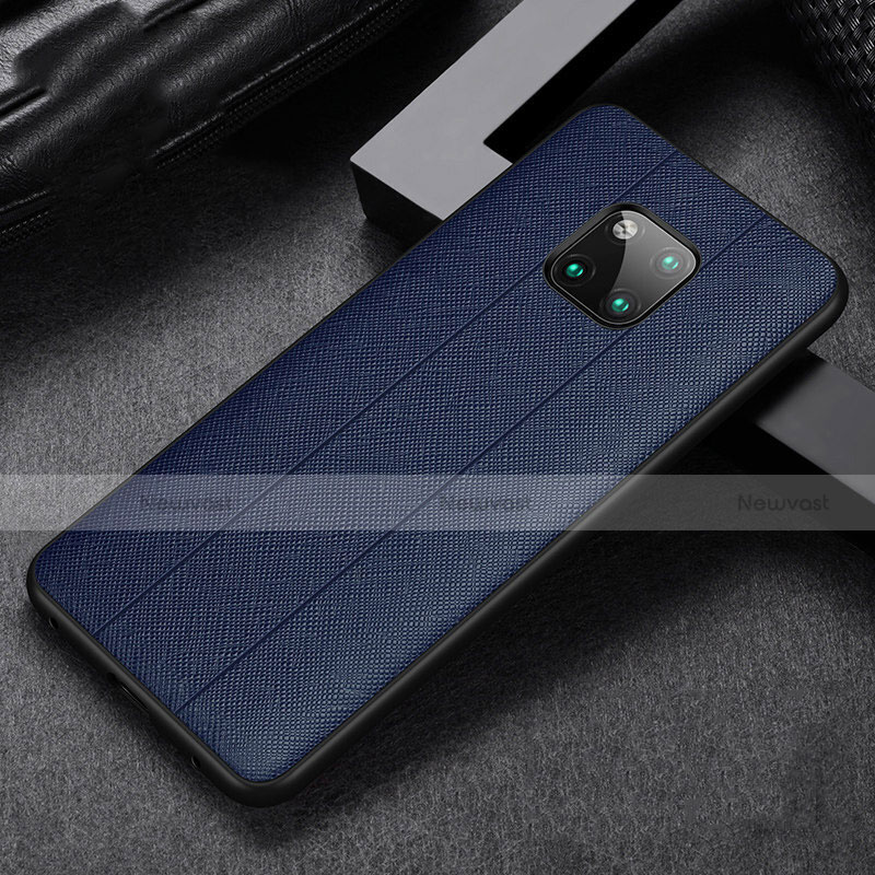 Soft Silicone Gel Leather Snap On Case Cover H03 for Huawei Mate 20 Pro Blue