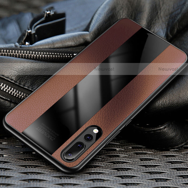 Soft Silicone Gel Leather Snap On Case Cover H03 for Huawei P20 Pro Brown