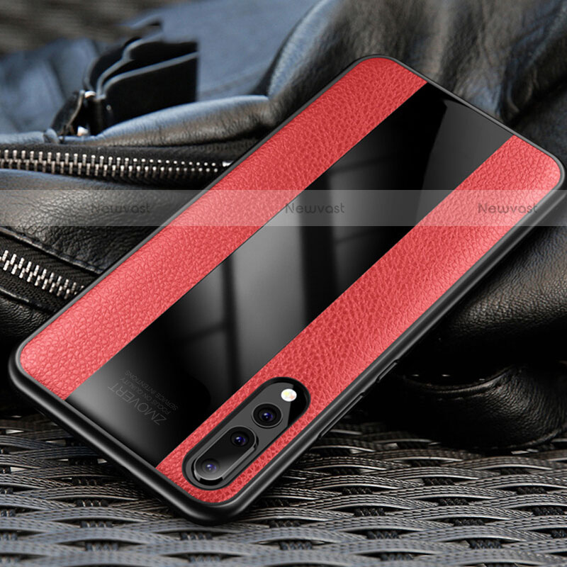 Soft Silicone Gel Leather Snap On Case Cover H03 for Huawei P20 Pro Red