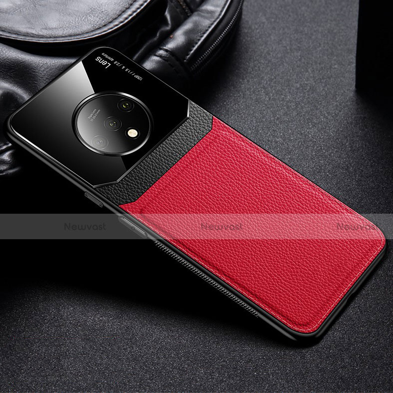 Soft Silicone Gel Leather Snap On Case Cover H03 for OnePlus 7T Red