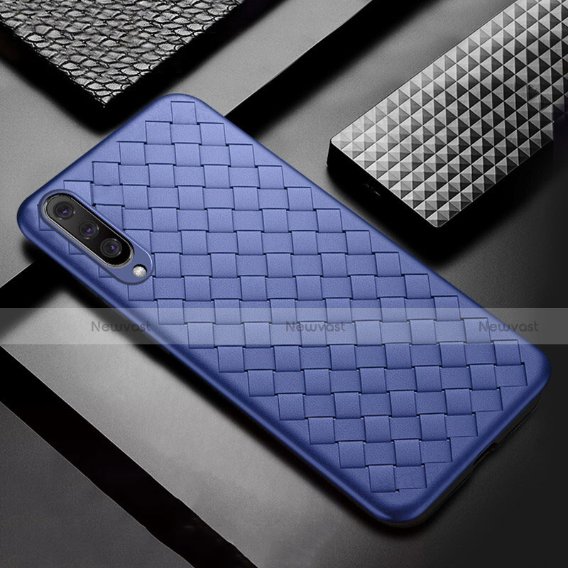 Soft Silicone Gel Leather Snap On Case Cover H03 for Samsung Galaxy A70S Blue