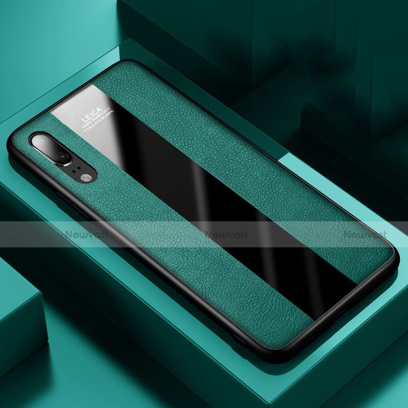 Soft Silicone Gel Leather Snap On Case Cover H04 for Huawei P20 Green