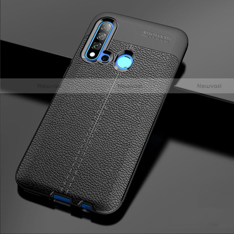 Soft Silicone Gel Leather Snap On Case Cover H04 for Huawei P20 Lite (2019) Black