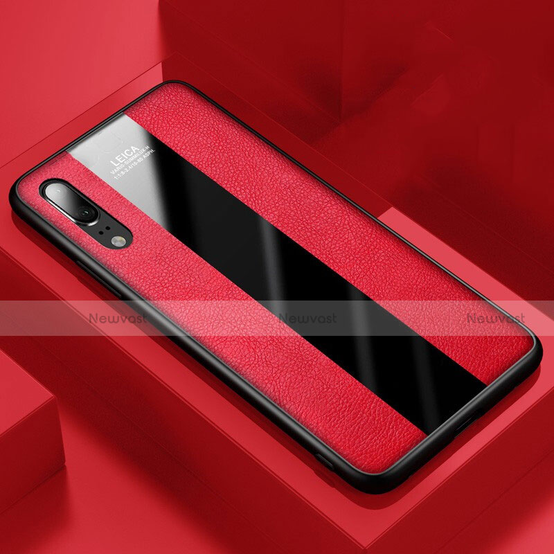 Soft Silicone Gel Leather Snap On Case Cover H04 for Huawei P20 Red