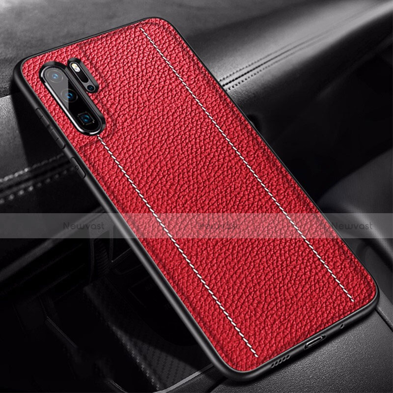 Soft Silicone Gel Leather Snap On Case Cover H04 for Huawei P30 Pro New Edition Red