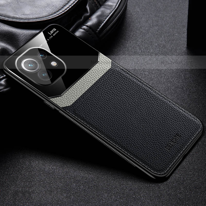 Soft Silicone Gel Leather Snap On Case Cover H04 for Xiaomi Mi 11 Lite 4G Black