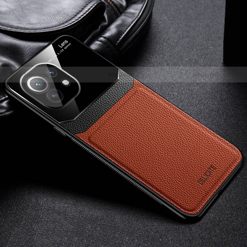 Soft Silicone Gel Leather Snap On Case Cover H04 for Xiaomi Mi 11 Lite 4G Brown