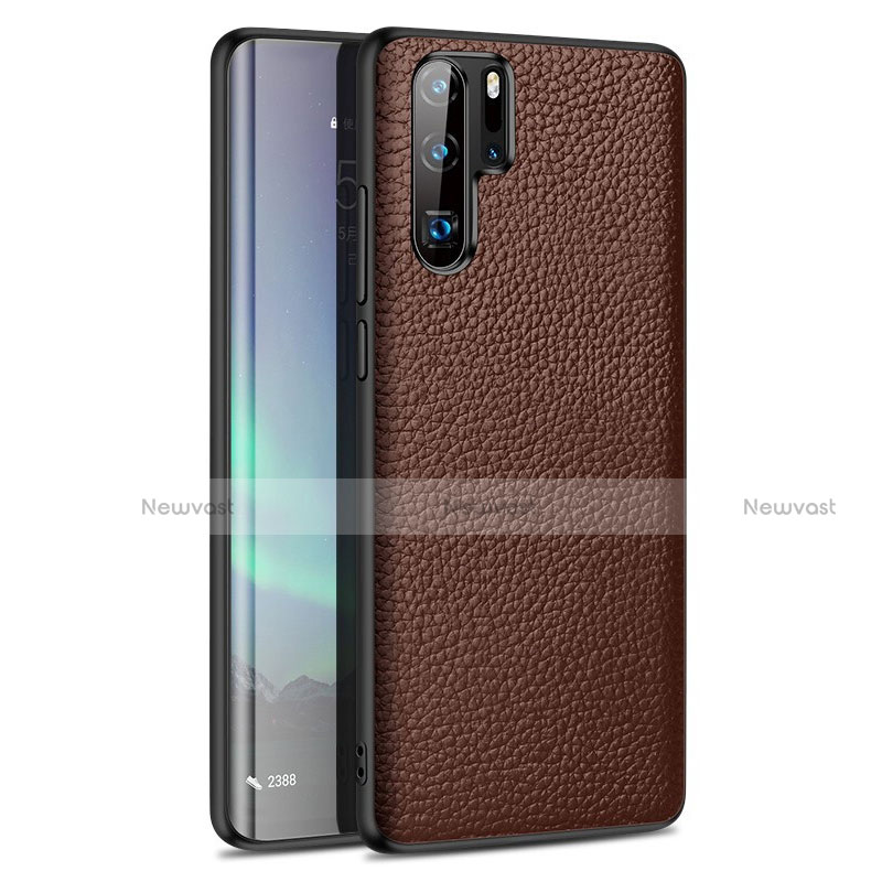 Soft Silicone Gel Leather Snap On Case Cover H05 for Huawei P30 Pro Brown