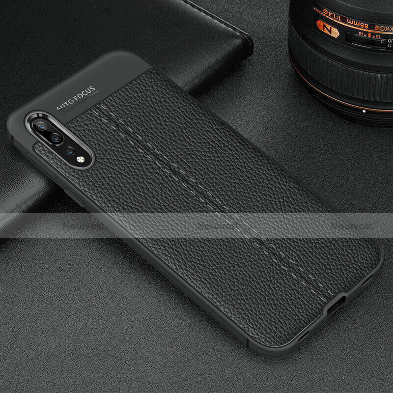 Soft Silicone Gel Leather Snap On Case Cover H07 for Huawei P20 Pro Dark Gray