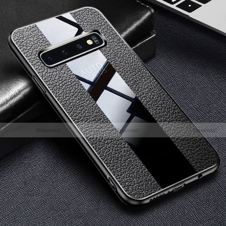 Soft Silicone Gel Leather Snap On Case Cover L01 for Samsung Galaxy S10 Plus Black