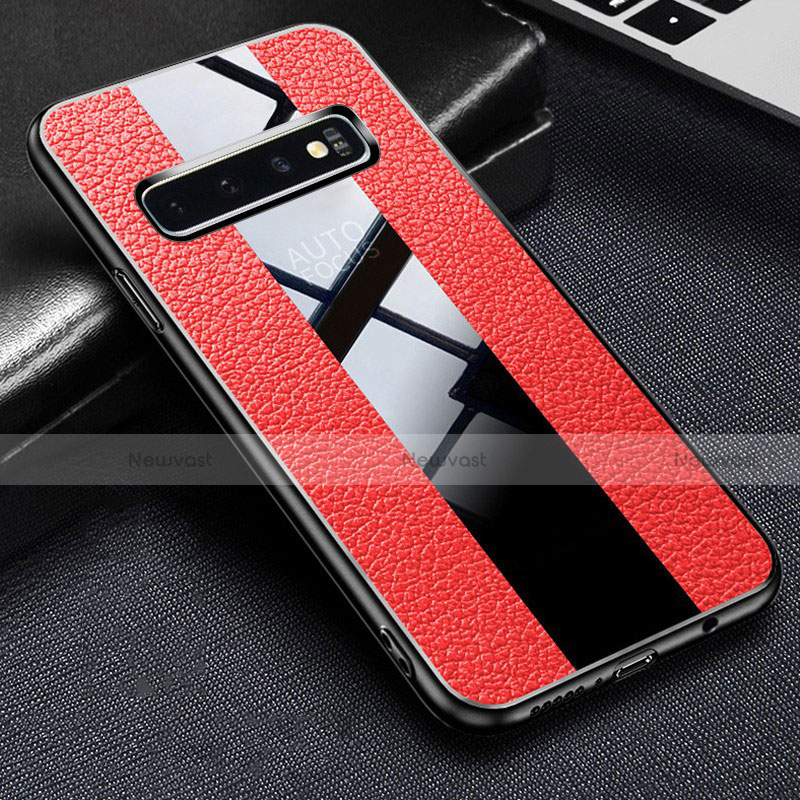 Soft Silicone Gel Leather Snap On Case Cover L01 for Samsung Galaxy S10 Red