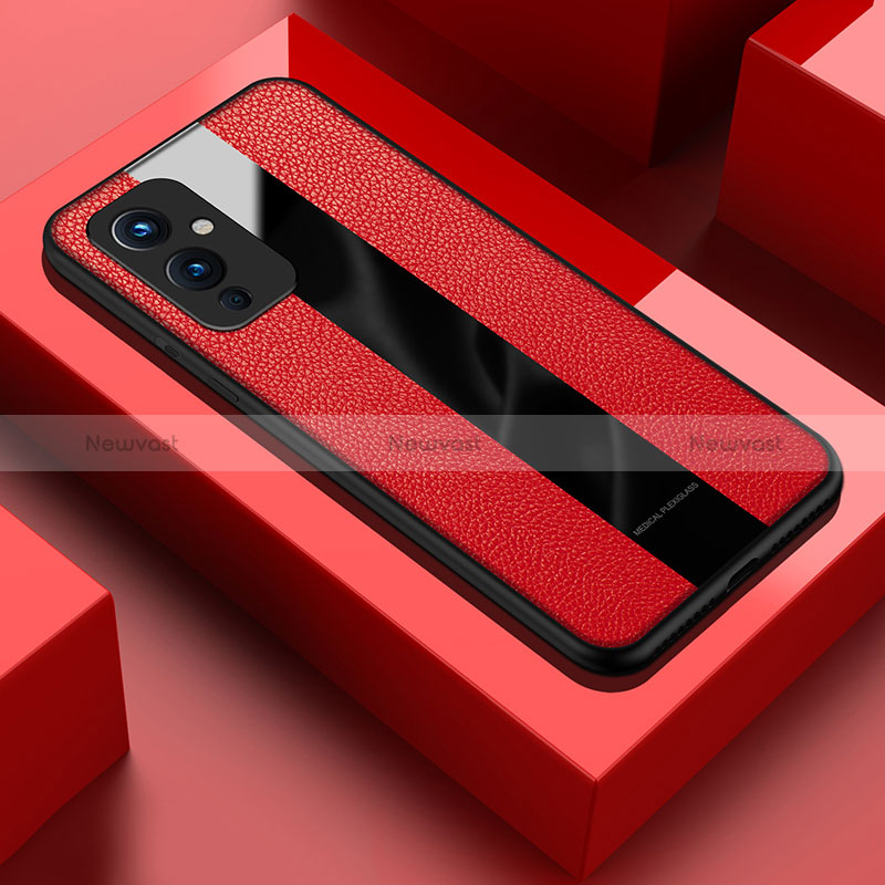 Soft Silicone Gel Leather Snap On Case Cover PB1 for OnePlus 9 5G Red