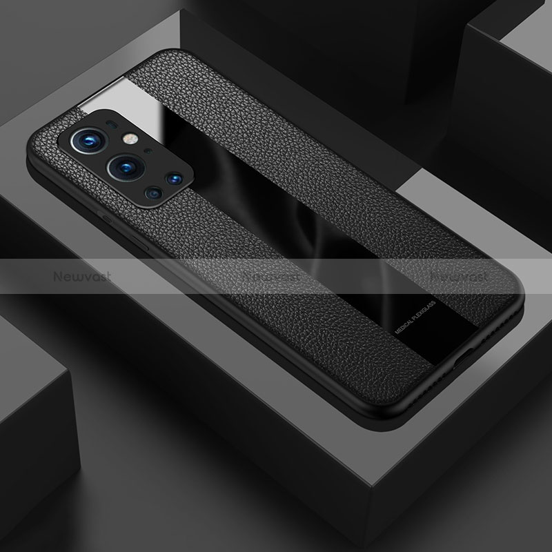 Soft Silicone Gel Leather Snap On Case Cover PB1 for OnePlus 9 Pro 5G Black