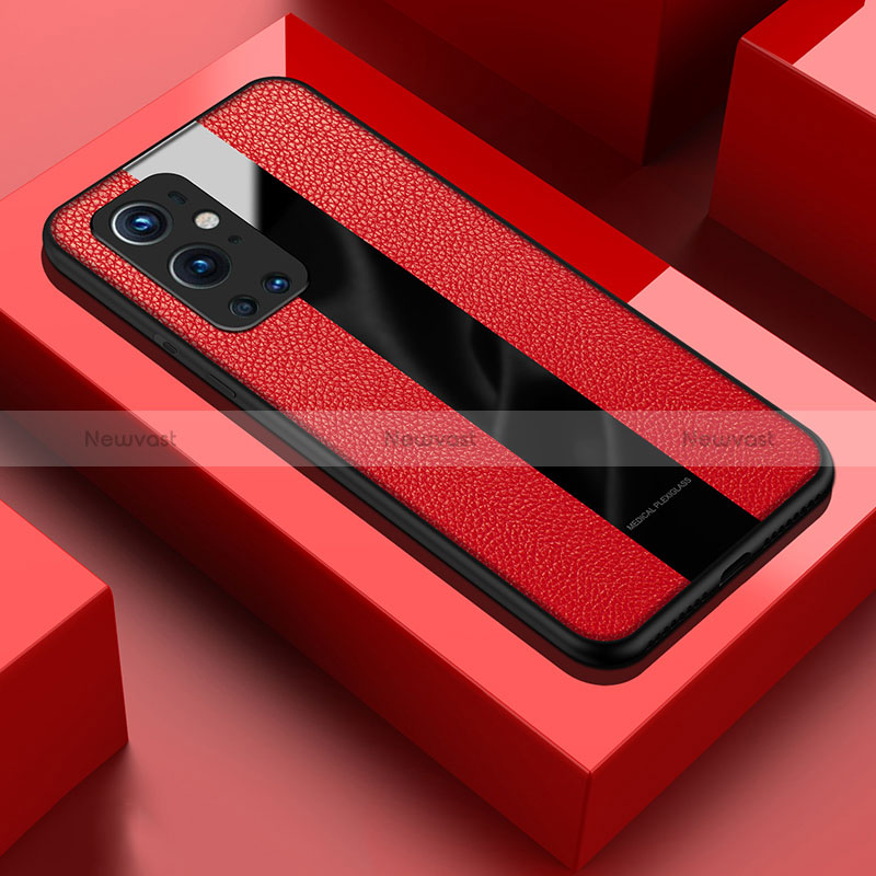 Soft Silicone Gel Leather Snap On Case Cover PB1 for OnePlus 9 Pro 5G Red