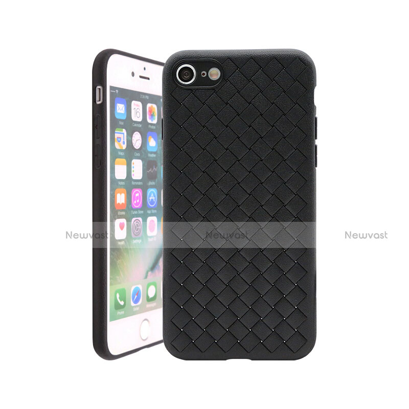 Soft Silicone Gel Leather Snap On Case Cover S01 for Apple iPhone 7 Black