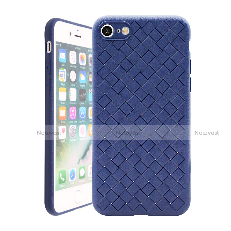 Soft Silicone Gel Leather Snap On Case Cover S01 for Apple iPhone 7 Blue