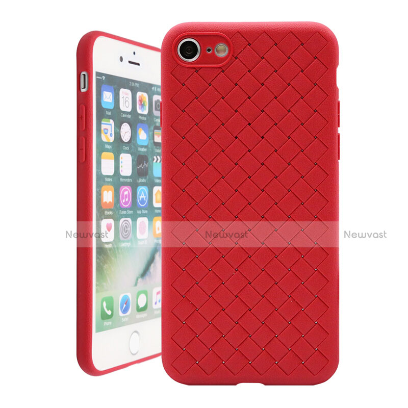 Soft Silicone Gel Leather Snap On Case Cover S01 for Apple iPhone 7 Red